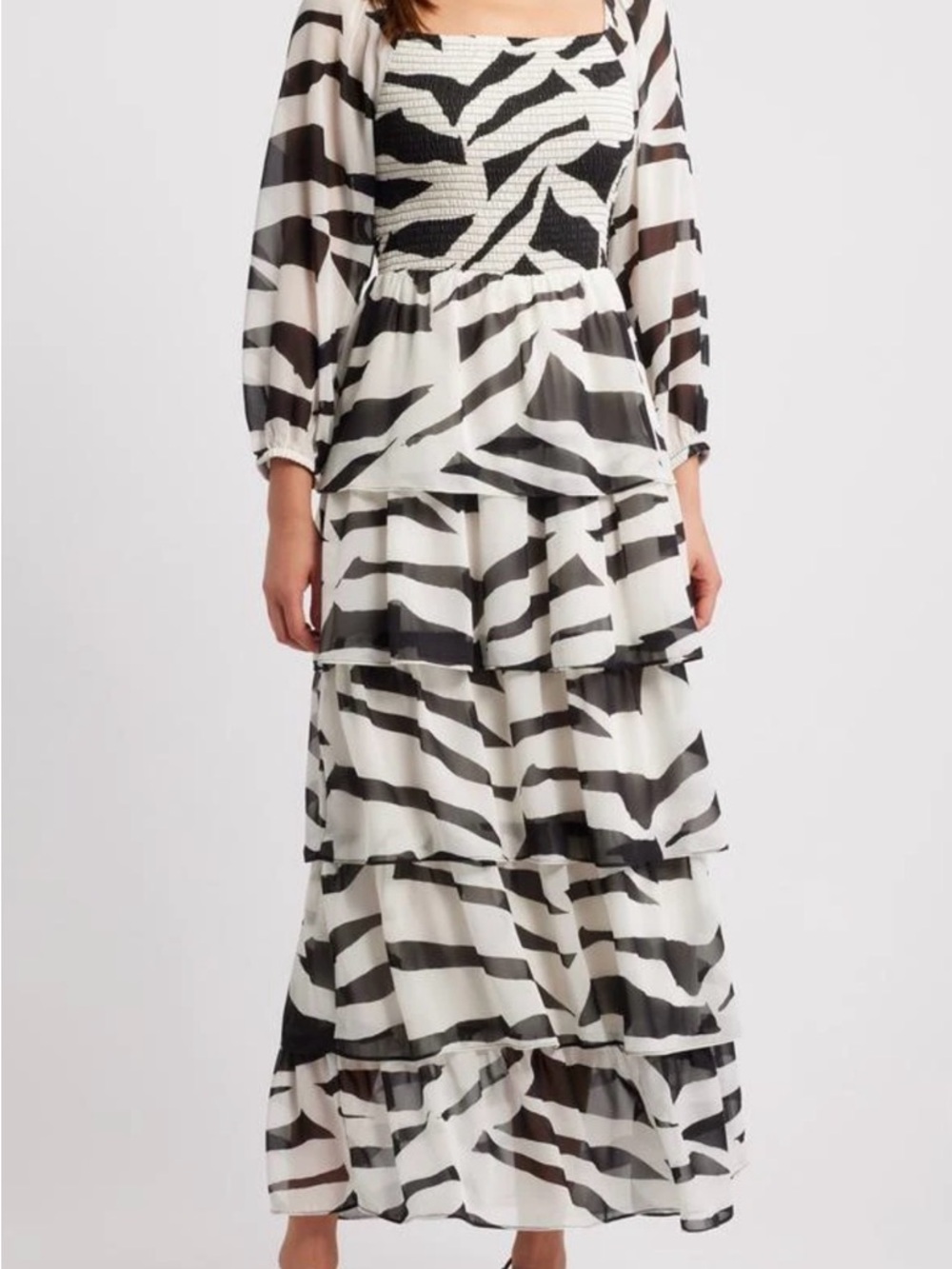 Chelsea 28 Black & White Tiered Zebra Print Maxi Dress